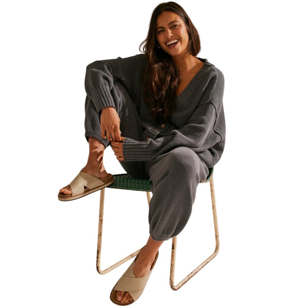 Free People Hailee Cardi Set – Light Gray (Peppery) | NWOT